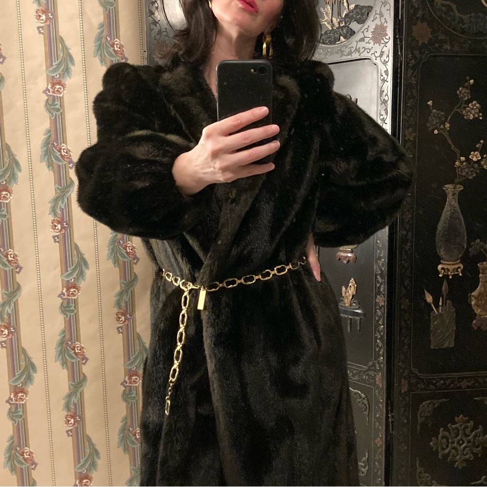 Vintage Retro Faux Fur Coat, Brown 1960’s Mod Faux Fur Warm Coat Size 8